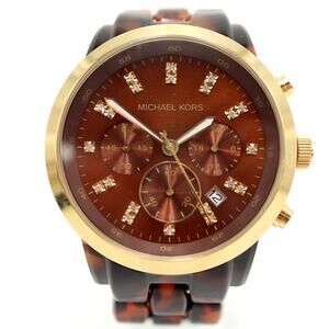 Michael Kors Faux Tortoise Chronograph 43mm MOP Watch 5.75" Bracelet MK-5216